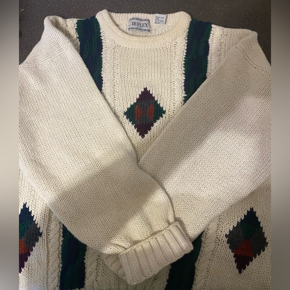 Duplex multi-colored men's crewneck Sweater, size L